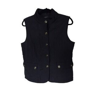 Talbots‎ Quilted Vest Logo Button Front Womens M Black Dbl Button Front Pockets